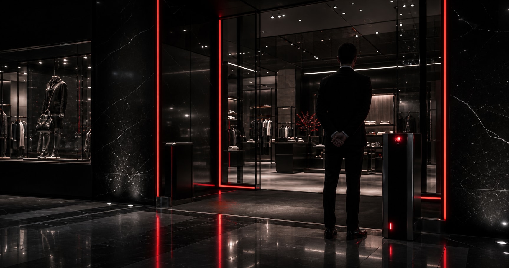 Doorman al controllo accessi di una boutique di lusso