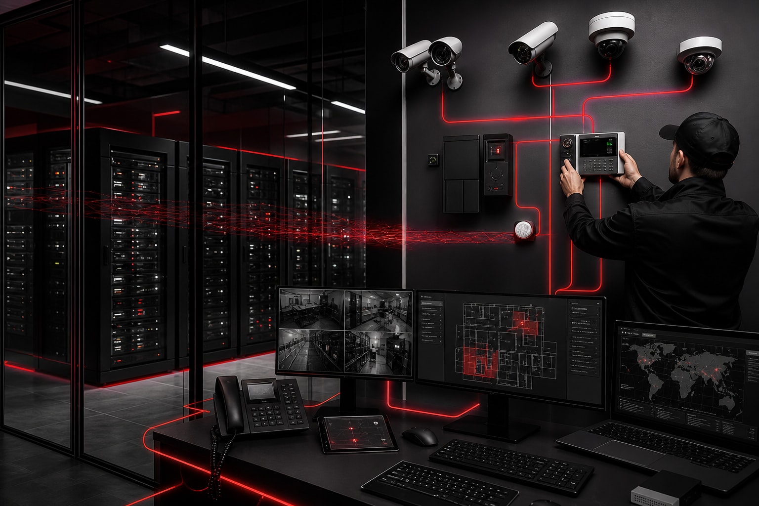 Sala controllo con impianti di videosorveglianza e cybersecurity